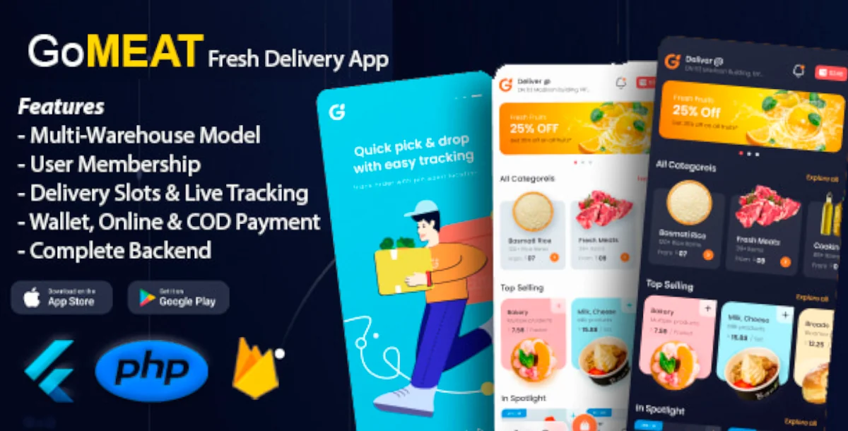 Chicken, Meat, Fish Delivery Flutter App with Admin Panel - GoMeat