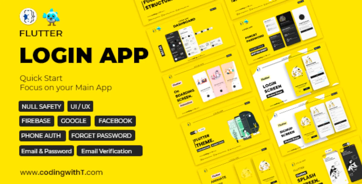 Pro Flutter Login App, Frontend, Backend, Firebase - Modern Minimal Flutter App for any Application