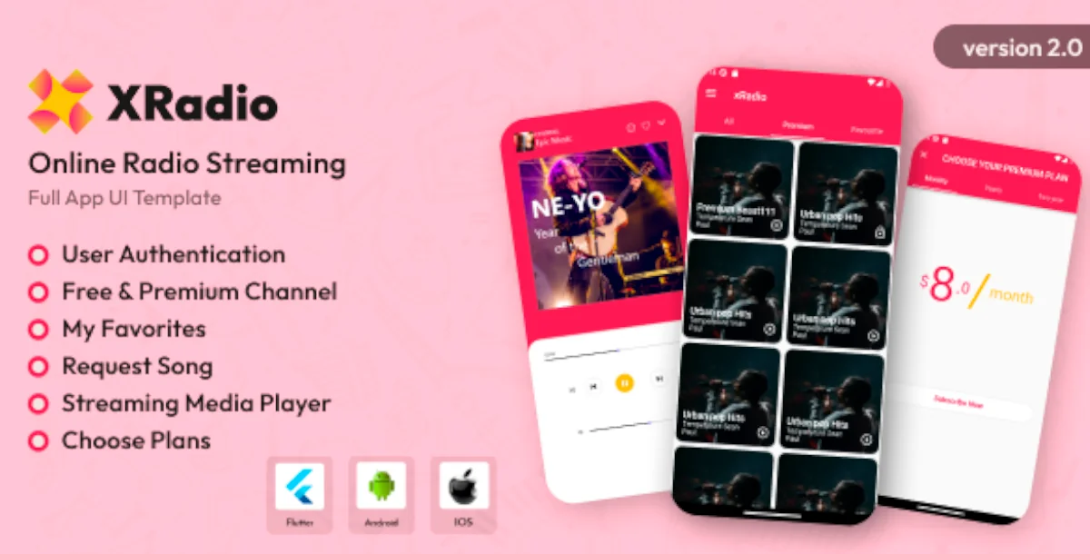 XRadio - Online Radio Streaming Flutter App UI Kit