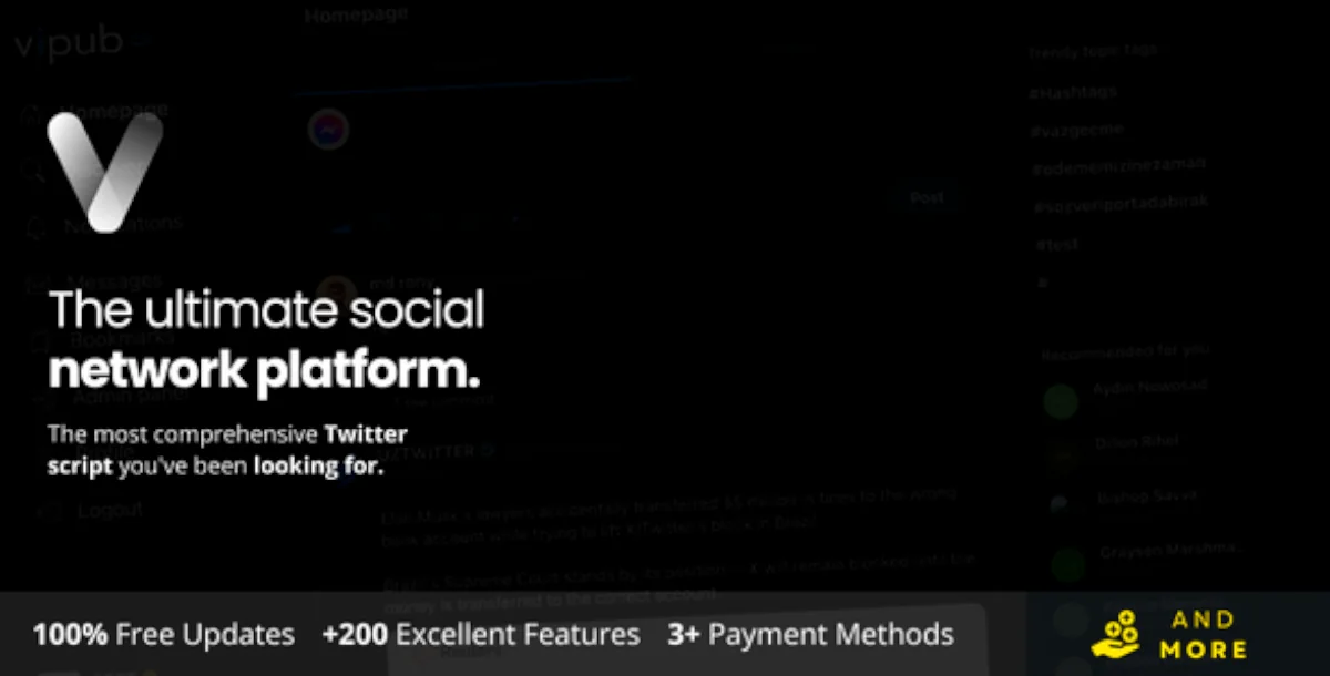 Vipub - PHP Advanced Twitter, Instagram, Facebook Script