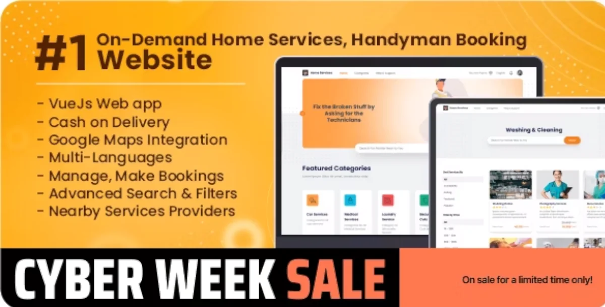 Customer Website For On-Demand Home Services, Business Listing, Handyman Booking