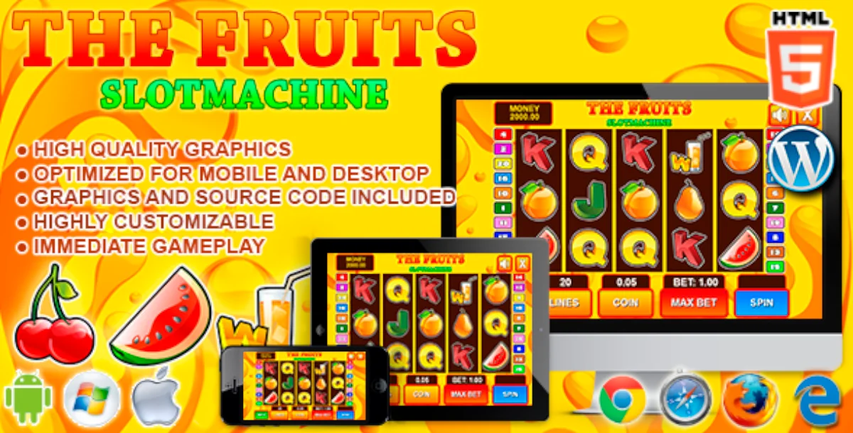 Slot Machine The Fruits - HTML5 Casino Game