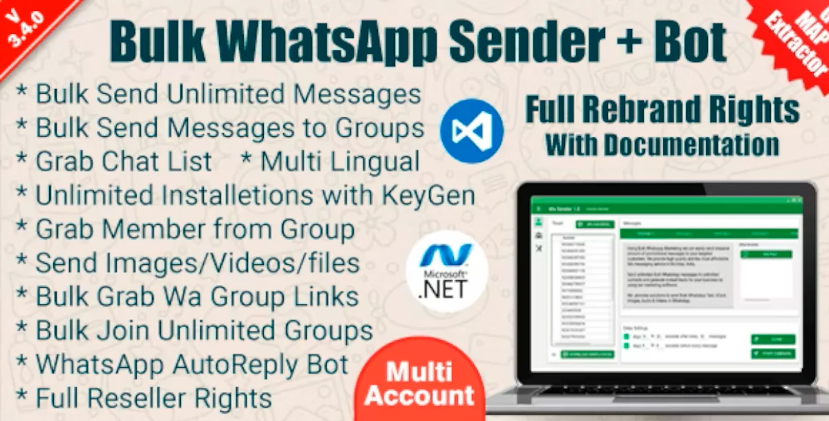 WaSender Bulk WhatsApp Sender + Group Sender + WhatsApp Auto Reply Bot (V3.4.0)