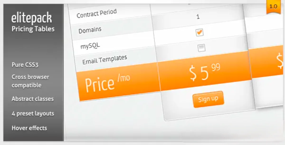 Elitepack Classic CSS3 Pricing Tables & Boxes