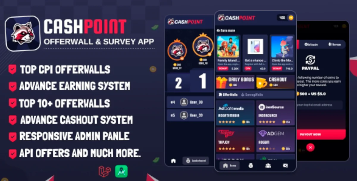 CashPoint Offers & Survay App with Admin Panel